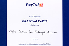 Brązowa karta za najlepsze wyniki sprzedaży usług PayTel S.A.