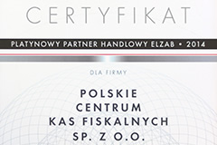 Certyfikat Platynowego Partnera Handlowego Elzab - 2014